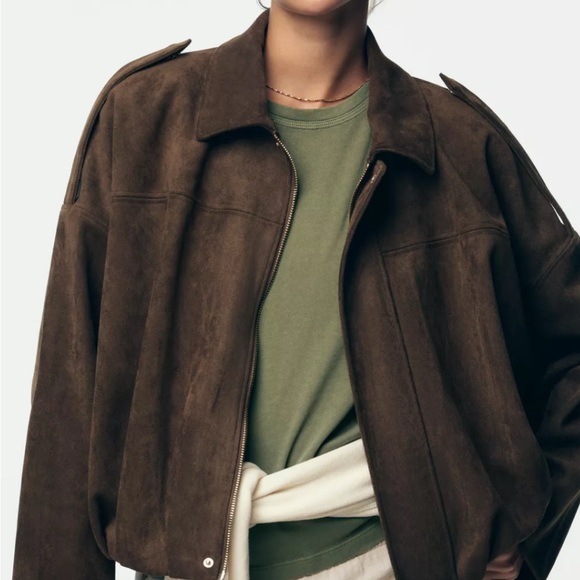 Zara SUEDE EFFECT BOMBER JACKET - Picture 1 of 3